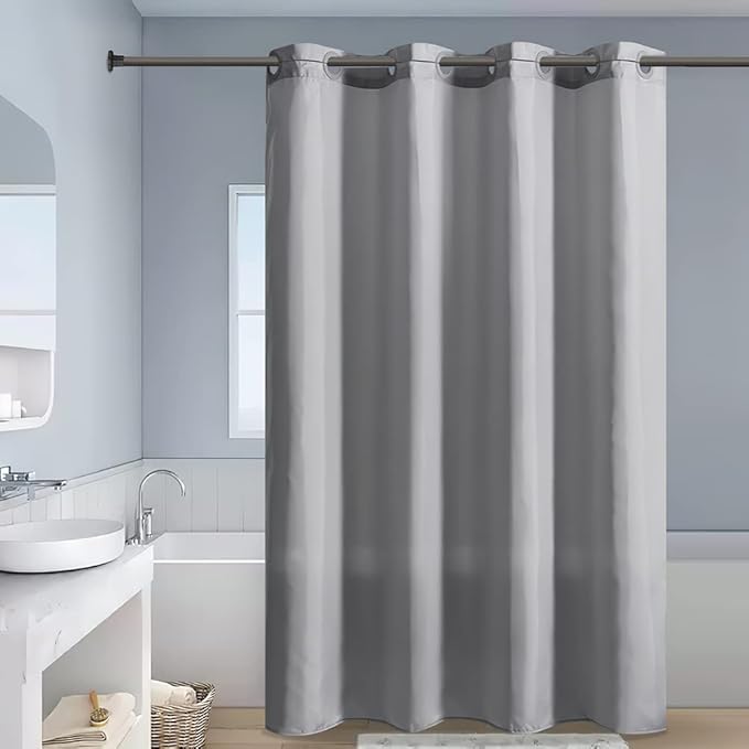 Furlinic No Hook Stall Shower Curtain,Light Grey,36" Wide Waterproof Polyester Fabric Bathroom Curtains,Hotel Style with 4 Built-in Grommets,Machine Washable,36x72 Inch