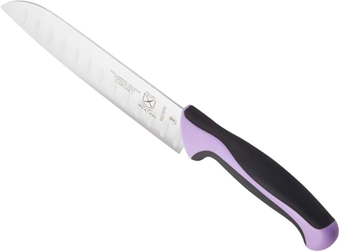 Mercer Culinary Millennia Color Handle Cutlery 7" Santoku Knife (Granton Edge) Purple