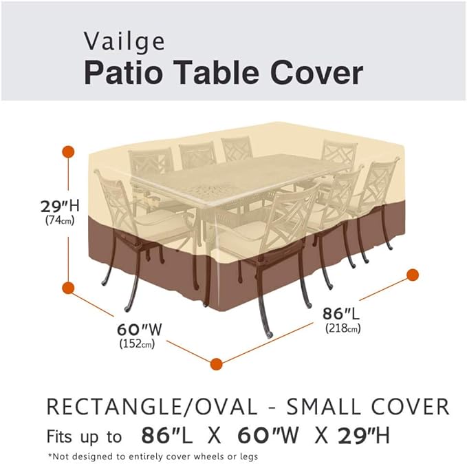 Vailge Waterproof Patio Furniture Set Cover with Padded Handles, Patio/Outdoor Table Cover, Patio/Outdoor Dining Rectangular Table Chairs Cover Small,Beige & Brown