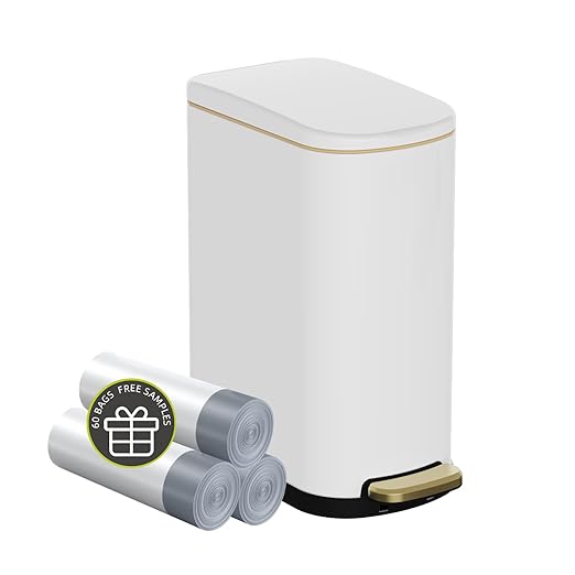 2.6 Gallon Slim Bathroom Trash Can with Soft Close Lid, 10L Stainless Steel Garbage Can with Removable Liner Bucket, for Narrow Spaces, Bathroom, Bedroom (White)