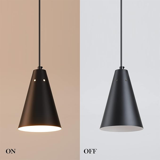 Black Plug In Pendant Light,Hanging Lights With Plug In Cord On/Off Switch, Mini Pendant Lights for Kitchen Island,Modern Farmhouse Pendant Light Fixture with Metal Shade,Hanging Lamps for Bedroom