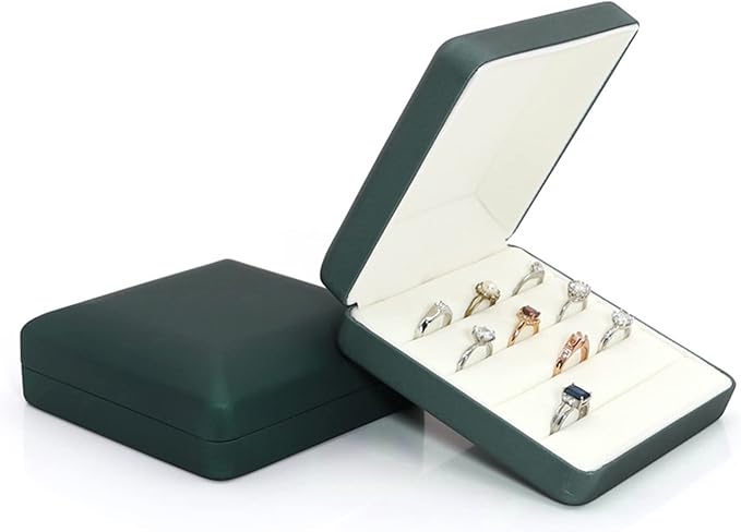 Small Ring Organizer Box, Portable Rings Jewelry Holder Case, Modern Ring Storage Tray Fit for Women, Girl for Travel (Green)