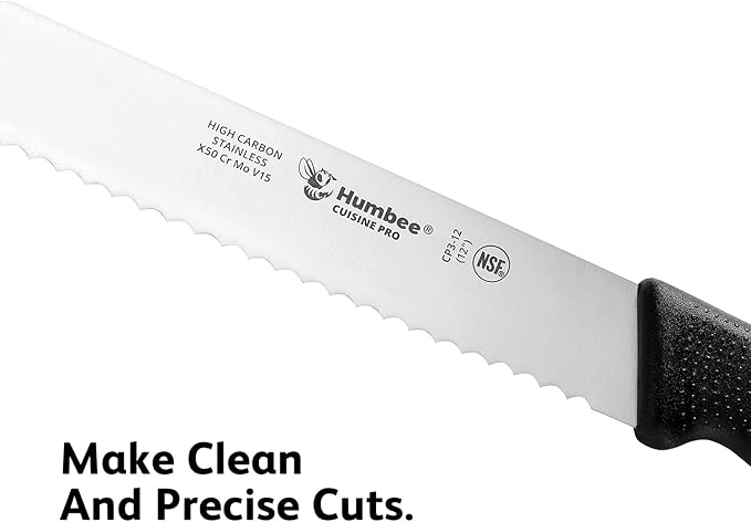 12 Inch Cuisine Pro Serrated Bread Knife, Premium Stainless Steel Wave Edge Razor Sharp Blade Knife for Bread, Dishwasher Safe, NSF Certified, Black