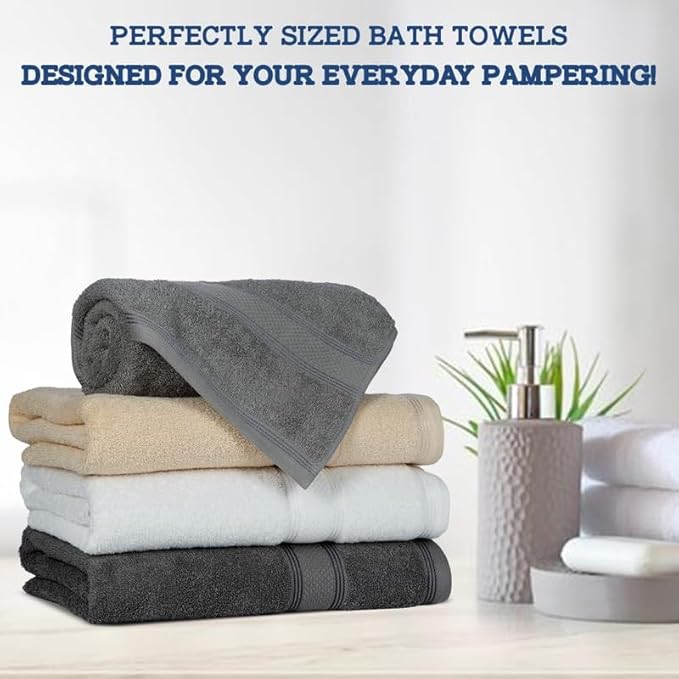 Casa Lino 4 Pack Bath Towels (27x54), 100% Pure Cotton, Luxury Bath Towels, Lightweight & Highly Absorbent, Quick Drying Towels for Bathroom, for Daily Use Bathroom, Multicolor 1