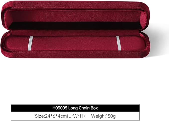 Resilient Velvet Ring Earrings Bracelet Necklace Display Box, Travel Mini Jewelry Organizer Case (Red, Long Chain Box)