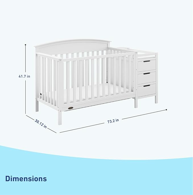 Graco Benton 5-in-1 Convertible Crib and Changer (White) – Crib and Changing -Table Combo, Includes Water-Resistant Changing Pad, 3 Drawers, Converts to Toddler Bed, Daybed and Full-Size Bed