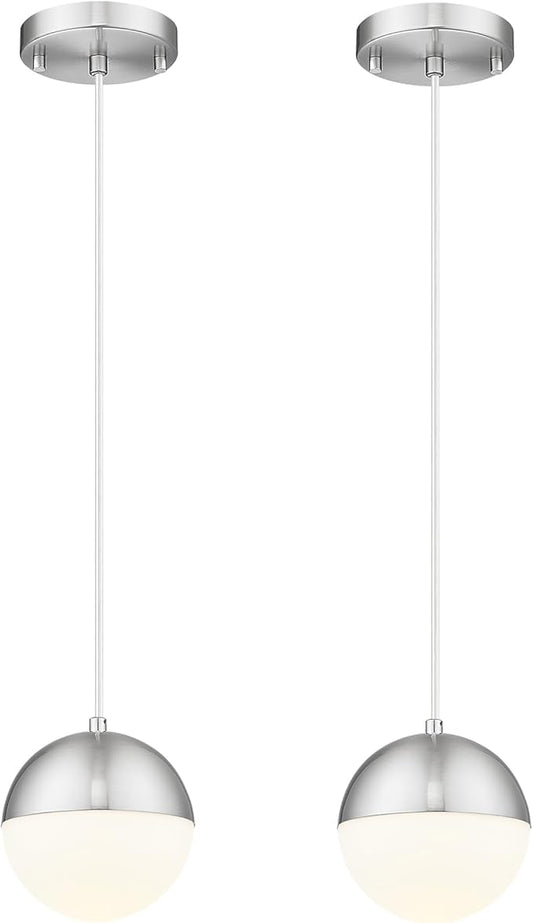 LMS Mid Century Pendant Lights, Brushed Nickel Kitchen Island Light Fixtures with White Globe Glass Shade, Adjustable Hanging Cord, 2-Pack for Home Office Dining Room Bathroom, LMS-186PL-BNWS2PK
