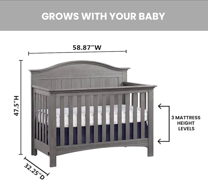 Soho Baby Chandler Premium 4-in-1 Convertible Crib, Graphite Gray, GreenGuard Gold Certified