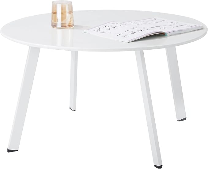 Outdoor Side Table, Outdoor/Indoor Metal Steel Patio Coffee Table, Round Weather Resistant Anti-Rust, White