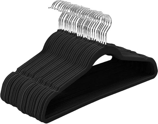 Velvet Hangers 50 Pack - Heavy Duty Black Hangers for Coats, Pants & Dress Clothes - Non Slip Clothes Hanger Set - Space Saving Felt Hangers for Clothing