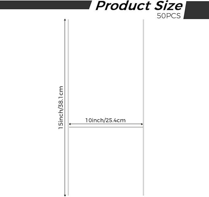 50 Pcs Yard Sign Stake, 15'' x 10'' Heavy Duty Metal H-Stakes, H Frame Yard Sign Stands for Advertising Party Decorations Outdoor Lawn Garden Garage House Christmas Decor