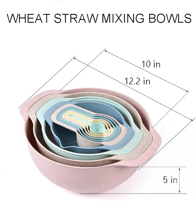 Plastic Mixing Bowls Set 10 PCS with Measuring Spoon, Colorful Serving Bowls for Kitchen, Ideal for Baking, Prepping, Nesting Bowls for Space Saving Storage