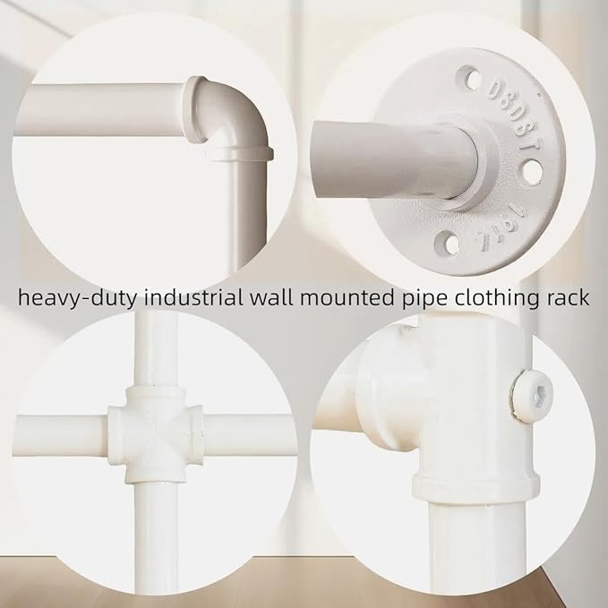 Industrial Clothing Racks Garment Racks, Wall Mounted Pipes Clothes Racks with Four Hanging Rods, Heavy Duty Garment Racks, Industrial Steampunk Closet Organizer Hall Tree (Metal Pipes-White)
