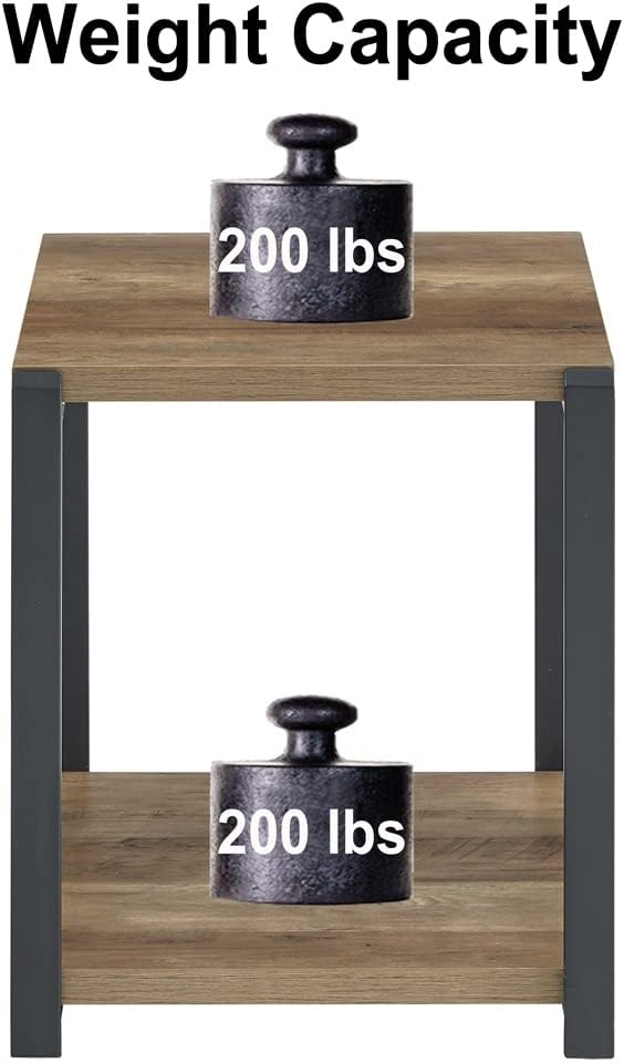 FOLUBAN Industrial End Table, Square Side Table with Storage Shelf for Living Room, Wood and Metal Nightstand, Oak