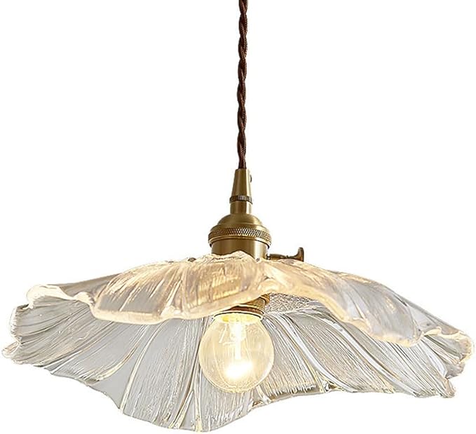 Glass Pendant Light Full Brass Modern Lighting Fixture Transparent Hanging Lamp E26 Socket 11 Inch Adjustable Pendant Lights for Kitchen Island Living Room Bedroom