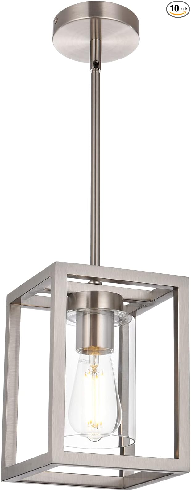 VINLUZ One Light Chandeliers Fixture Brushed Nickel Modern Pendant Kitchen Lighting with Clear Glass Shade Dining Room Lighting Fixtures Hanging Contemporary Lamp Semi Flush Mount Ceiling Lights