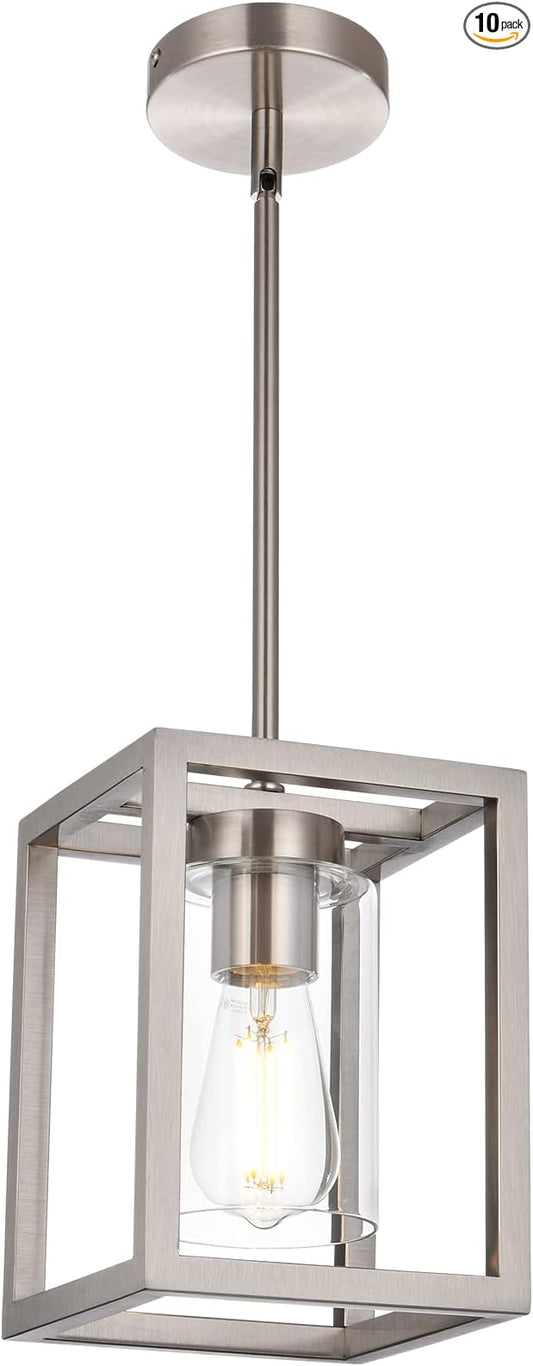 VINLUZ One Light Chandeliers Fixture Brushed Nickel Modern Pendant Kitchen Lighting with Clear Glass Shade Dining Room Lighting Fixtures Hanging Contemporary Lamp Semi Flush Mount Ceiling Lights