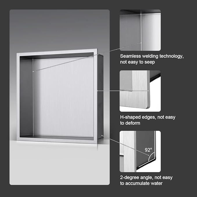 Shower Niche, 12"x12" No Tile Needed, The Insert Storage Rectangle Single Shower Shelf is Easy to Install, Stainless Steel, Brushed Nickel