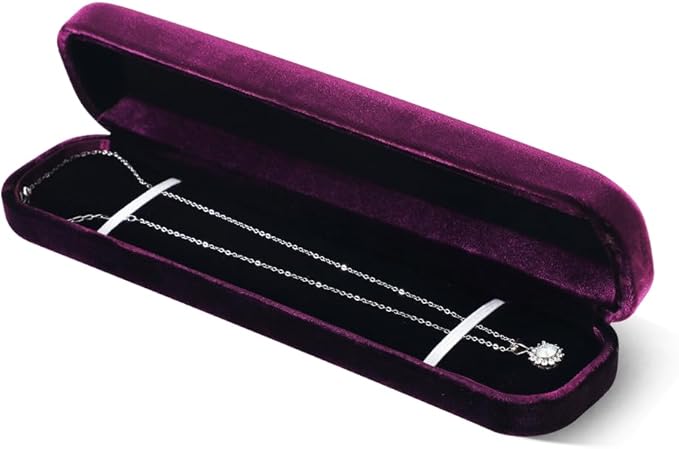 Resilient Velvet Ring Earrings Bracelet Necklace Display Box, Travel Mini Jewelry Organizer Case (Purple, Long Chain Box)