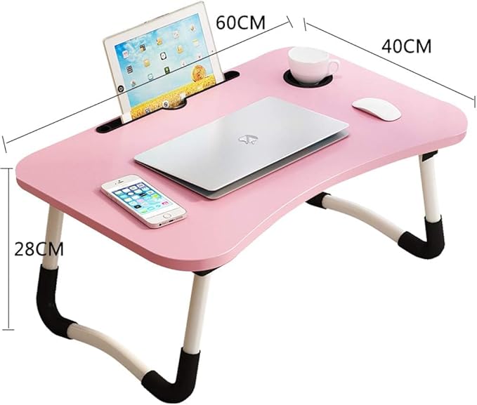 Lap Desk with Storage Drawer, Holders for Cup and Tablet, Tray Table with Foldable Legs, Laptop Bed Stand, Portable Standing Table for Sofa Couch Floor (23.6", Pink)