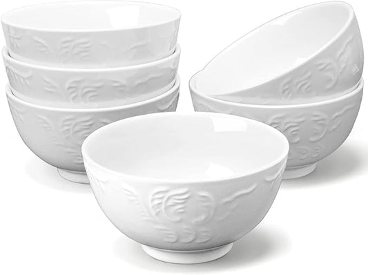 amhomel 6-Pack 24 Ounce Cereal Bowls with Embossed Texture, Porcelain Deep Ceramic Bowls, Dishwasher & Microwave Safe