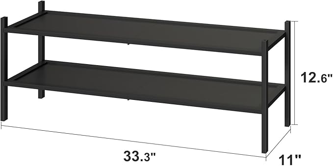 Black 2-Tier Long Stackable Bamboo Wood Shoe Rack for Closet, Entryway & Hallway