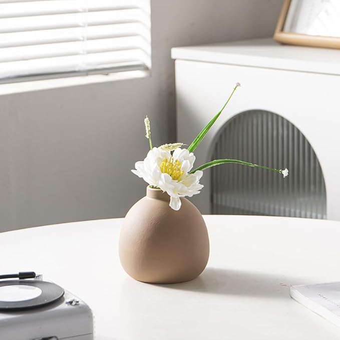 Ceramic Vase Set of 3, Rustic Modern Brown Vases for Bouquet, Fresh or Dried Plants, Home Decor-Modern Decorative Ceramic Flowers Vase for Rustic Home Decor (Brown- Grey)