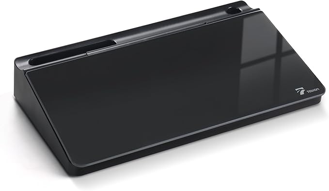 TOWON Small Compact Glass Desktop Whiteboard with Storage – 12 x 7 in Dry Erase Board for Desk, Home Office, School | Includes 5 Markers, Eraser & Holder | Space-Saving Organizer, Aesthetic Black