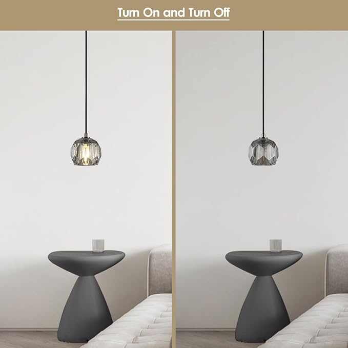 Crystal Pendant Light Fixture, Modern Black Pendant Light Kitchen Lighting, Small Crystal Pendant Island Hanging Light for Kitchen Dining Room