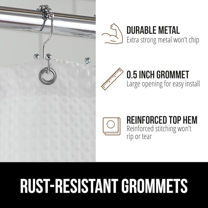 GORILLA GRIP Waffle Shower Curtain, Thick Weighted Fabric, Wrinkle and Rust Resistant, Classic Hotel Quality Design, Heavy Duty Long Curtains for Bathroom Showers, Bath Tubs, Machine Wash, 72x72 White