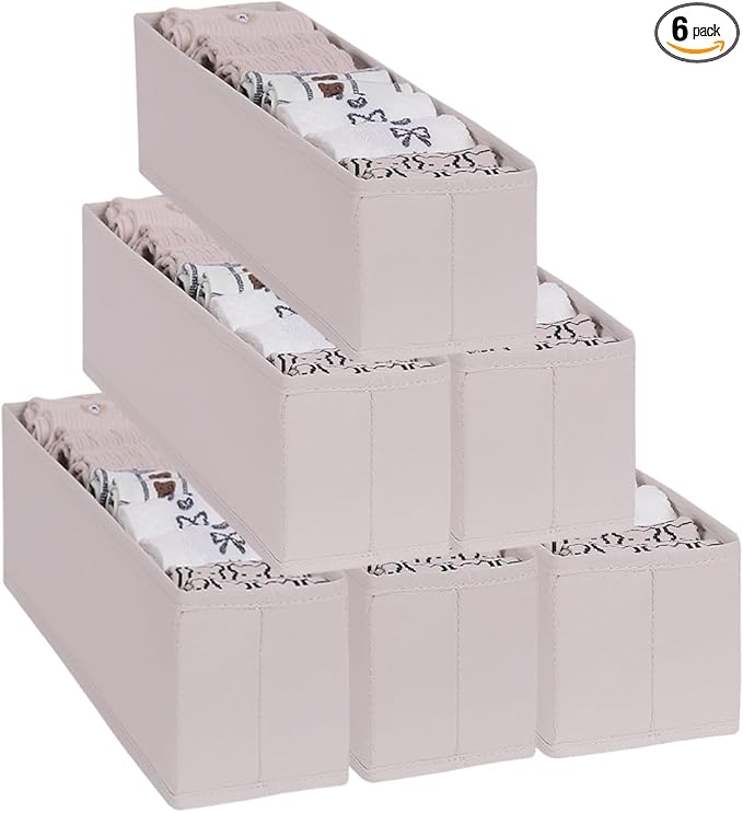 MURRI&MURRDI Mini Foldable Clothes Drawer Organizer 6 Pcs, Small Fabric Storage Organizer for Nursery, Sock, Underwear, Bra, Belt, Tie, Scarves, Gray