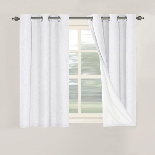 H.VERSAILTEX Primitive Linen Curtains 100% Blackout Curtain Drapes Burlap Curtains with White Thermal Insulated Liner, Grommet Top Curtain Living Room/Bedroom (2 Panels, 42 x 45 Inch, Pure White)