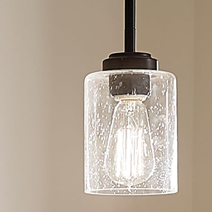 Kichler Winslow 7.5" 1-Light Mini Pendant Light with Clear Seeded Glass in Black for Kitchen, Bar, Laundry Sink, Bar Island (7.5" x 4.25"), 44032BK