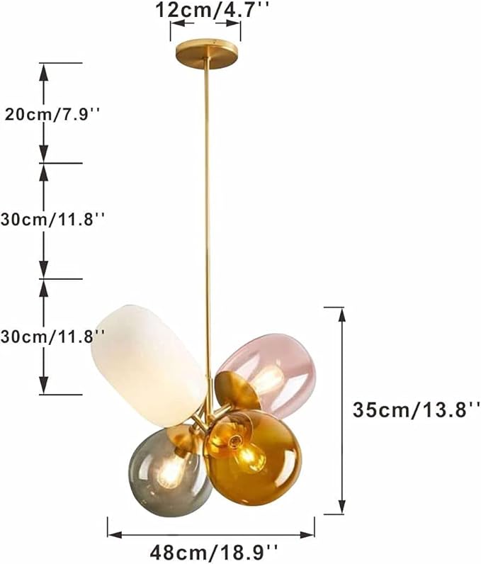 KCO Lighting Modern Colorful Pendant Light Gold Globe Pendant Lighting Stained Glass Balloon Chandelier Light Fixture Colored Glass Pendant Lights Kitchen Island for Kids Room