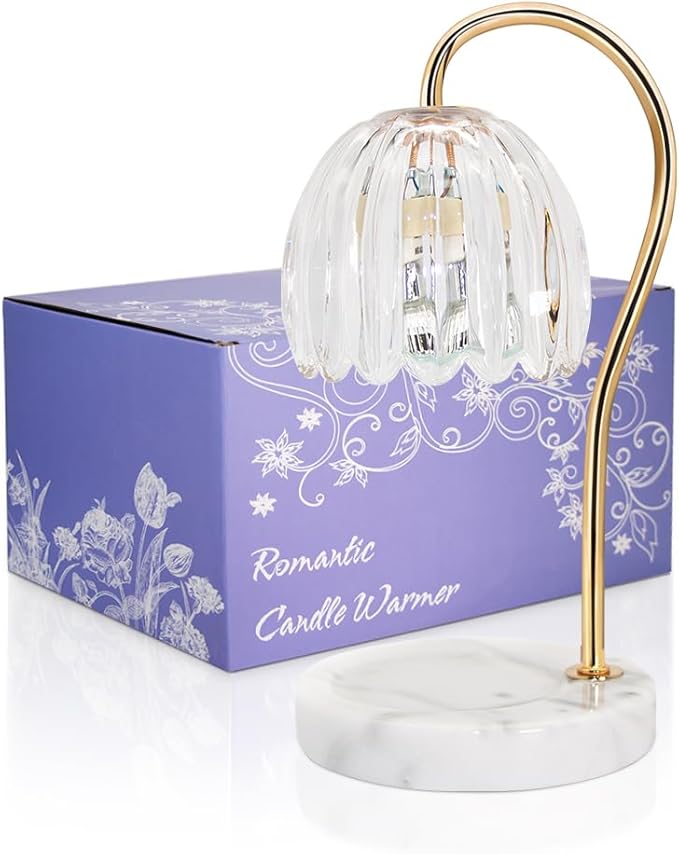 Candle Warmer Lamp, Electric Candle Lamp Warmer with 2 Bulbs for Scented Candles, Dimmable Wax Melt Warmer with Marble Base for Home Bedroom Décor Aesthetic House Warming Gifts