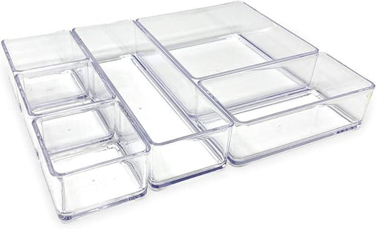 Isaac Jacobs 6-Tray Clear Acrylic Organizer Set, (Six Individual Trays), Multi-Purpose, Stackable Storage Solution for Makeup, Crafts, Desk, School, Office Supplies & More, for Bathroom, Kitchen