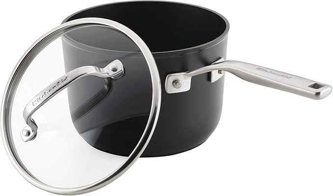 KitchenAid Hard Anodized Induction Nonstick Sauce Pan/Saucepan with Lid, 3 Quart, Matte Black