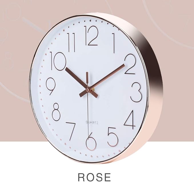 jomparis 12 Inch Battery Operated Silent Non-Ticking Wall Clock, Quality Quartz Sweep Rose Gold Wall Clock for Home Bedroom School