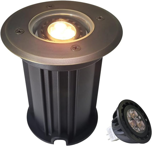 MALORY Brass Open Top Cover Landscape Well Lights, 12V Low Voltage Outdoor In Ground Lights, Landscape Lighting Wired with 5W 2700K MR16 for Pathway, Driveway and Garden (Open Top, 1-Pack with Bulb)