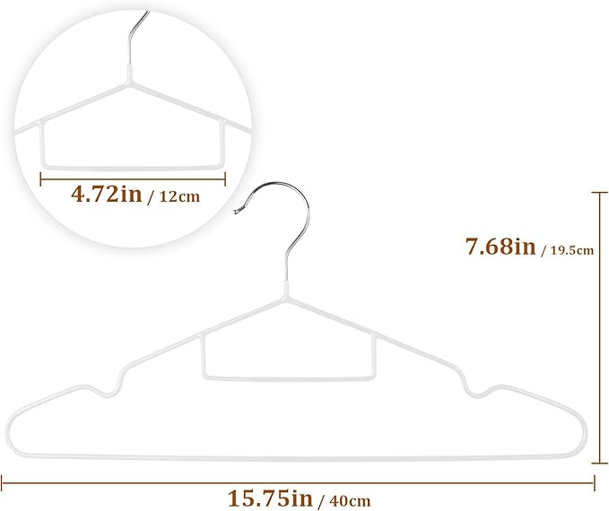 Clothes Hangers 20Pack,Black Metal Hangers with Tie Bar,Non-Slip Heavy Duty Hanger with Shoulder Notches for Dress and Camisole,Space-Saving Shirt Hanger（White）