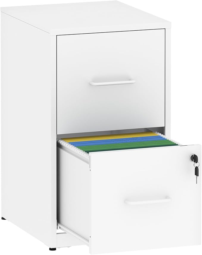 AQY 2 Drawer Filing Cabinet with Lock, Metal White File Cabinet for Home Office, 18" Deep Vertical Storage Drawer for Hanging A4/Letter/Legal Size Files, Assembly Required