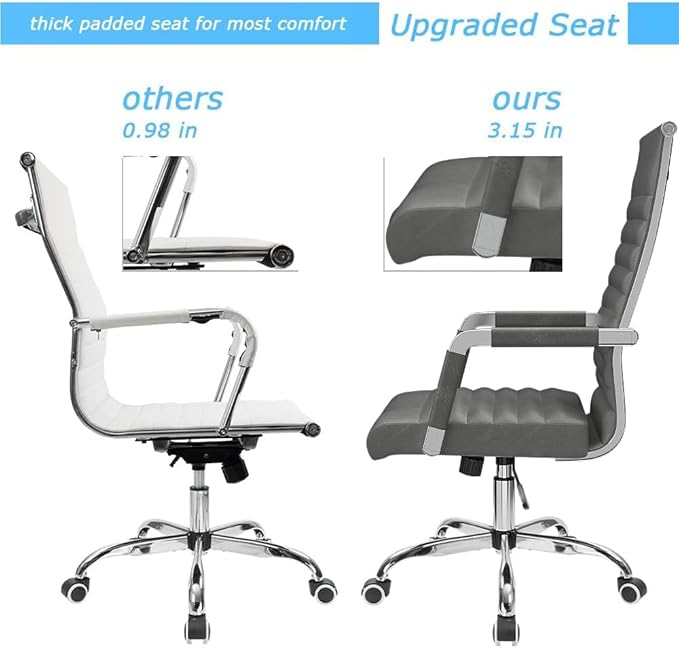 Furmax Ribbed Office Desk Chair Mid-Back PU Leather Executive Conference Task Chair Adjustable Swivel Chair with Arms (Bicolor Vintage Grey)