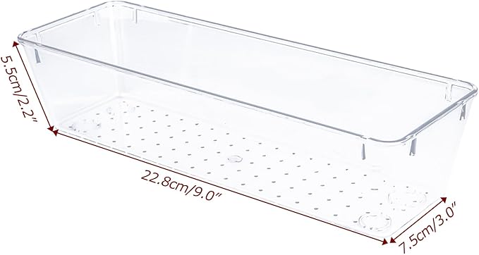 4 PCS Clear Plastic Drawer Organizer, Desk Drawer Divider Organizers and Storage Bins for Makeup, Jewelry, Gadgets for Kitchen, Bedroom, Bathroom, Office (9.0"x3.0"x2.2")
