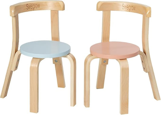 Swegrow Wooden Kids Chair, Toddler Chair for Table, Kids Stackable Chairs, Kid Wooden Furniture for Family/Playroom/Classroom（Set of 2-Color）