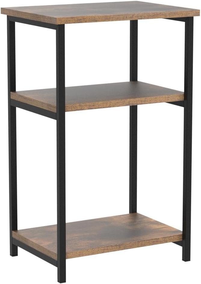 Furinno Just 3-Tier Metal Frame End Table with Storage Shelves, 2-Pack, Amber Pine