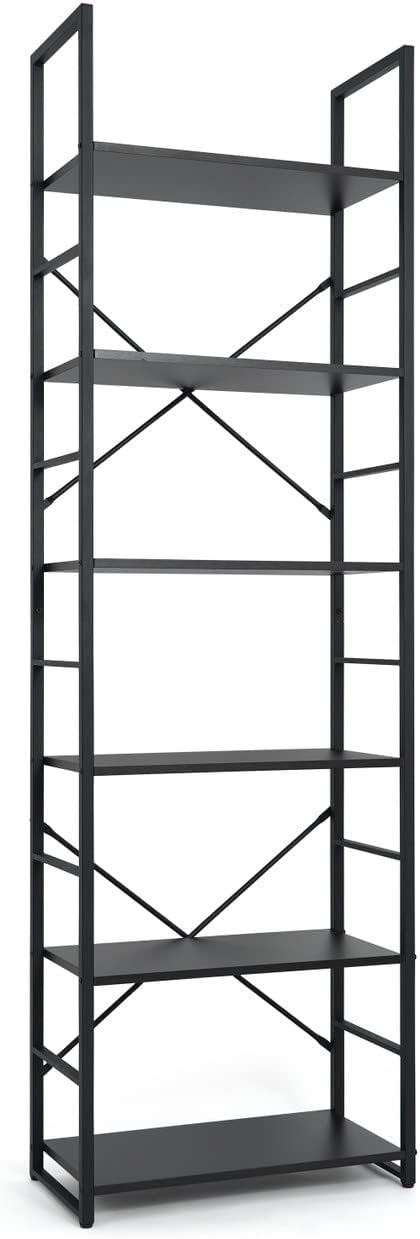 CAPHAUS 6 Tier Bookshelf, 24 Inch Width Free Standing Shelf, Bookcase Shelf Storage Organizer, Industrial Book Shelves for Home Office, Living Room, Kitchen, Black Shelves & Metal Frame