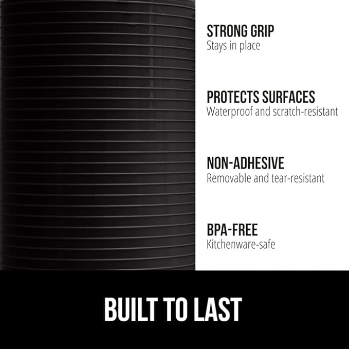 GORILLA GRIP DuraGuard Shelf Liner, Non-Adhesive Cabinet Liners for Kitchen Drawers, Shelves, Refrigerator, Pantry Storage, Bathroom Closet, Durable Waterproof BPA Free Ribbed Plastic, 12x10 Jet Black