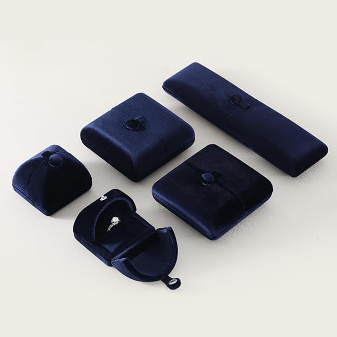 Velvet Ring Box，Engagement Jewelry Gift Boxes Holder for Women,Ceremony Rings Display for Proposal,Wedding Day Case (Blue)