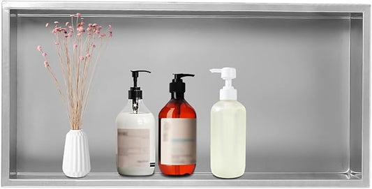 Stainless Steel Shower Niche, 12x24 Inch Recessed Shower Shelf, Wall Seamless Design with Angled Edges for Modern Bathroom Storage