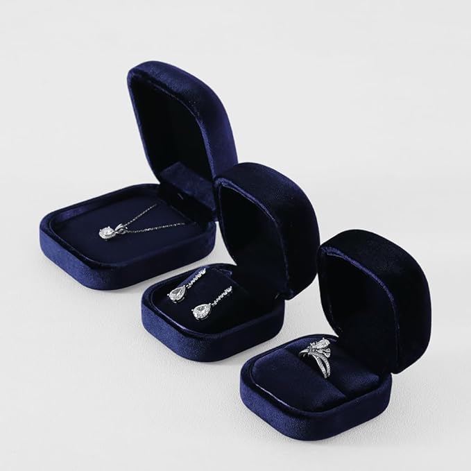 Resilient Velvet Ring Earrings Bracelet Necklace Display Box, Travel Mini Jewelry Organizer Case (Blue, Earrings Box)